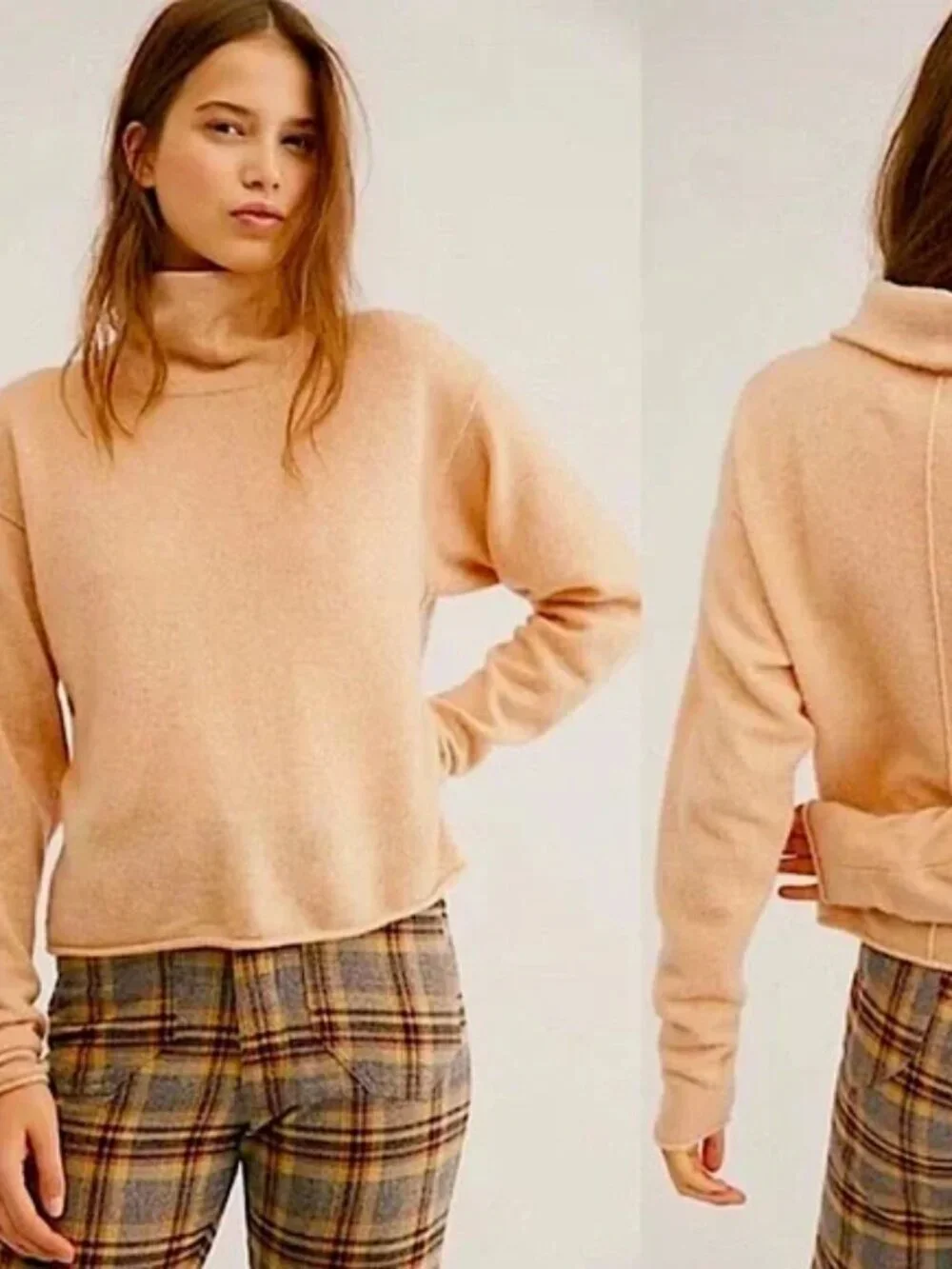 Free People Cozy Tan 100% Cashmere Turtkeneck Sweater Women's Size Medium